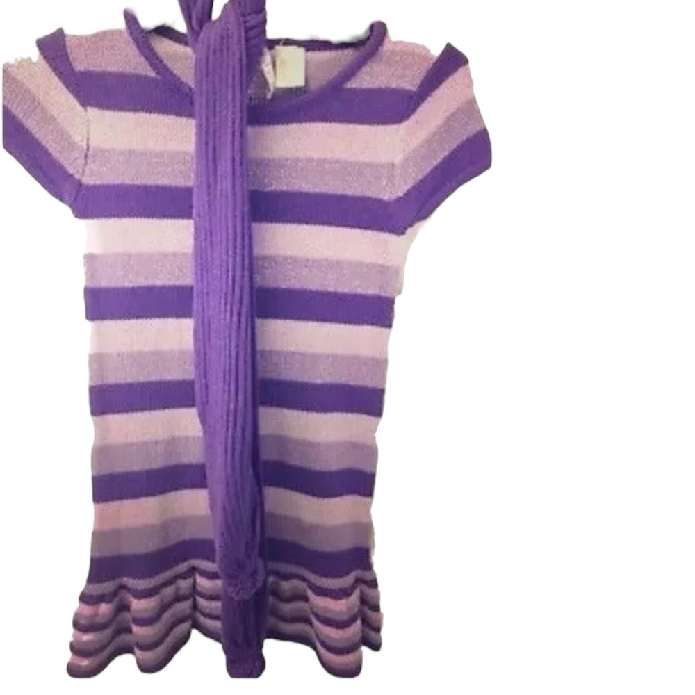 Heart n Crush Girls Knit Dress Striped Purple Lavender Scarf Size Small New - Picture 2 of 5
